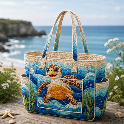 Turtle Ocean Multiple Pockets Quilted Tote Bag TP55