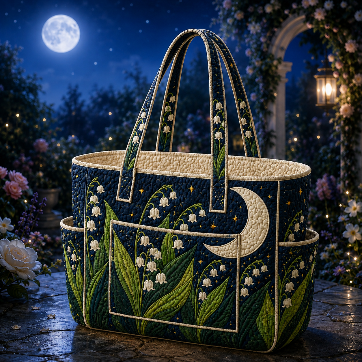 Lily of the Valley Multiple Pockets Quilted Tote Bag TP57