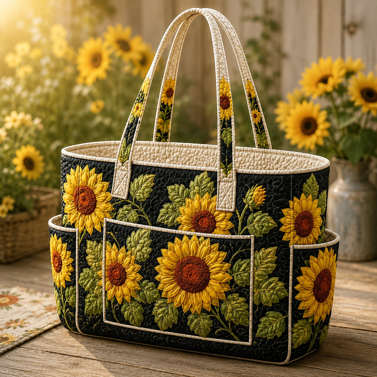 Sunflower Multiple Pockets Quilted Tote Bag TP56