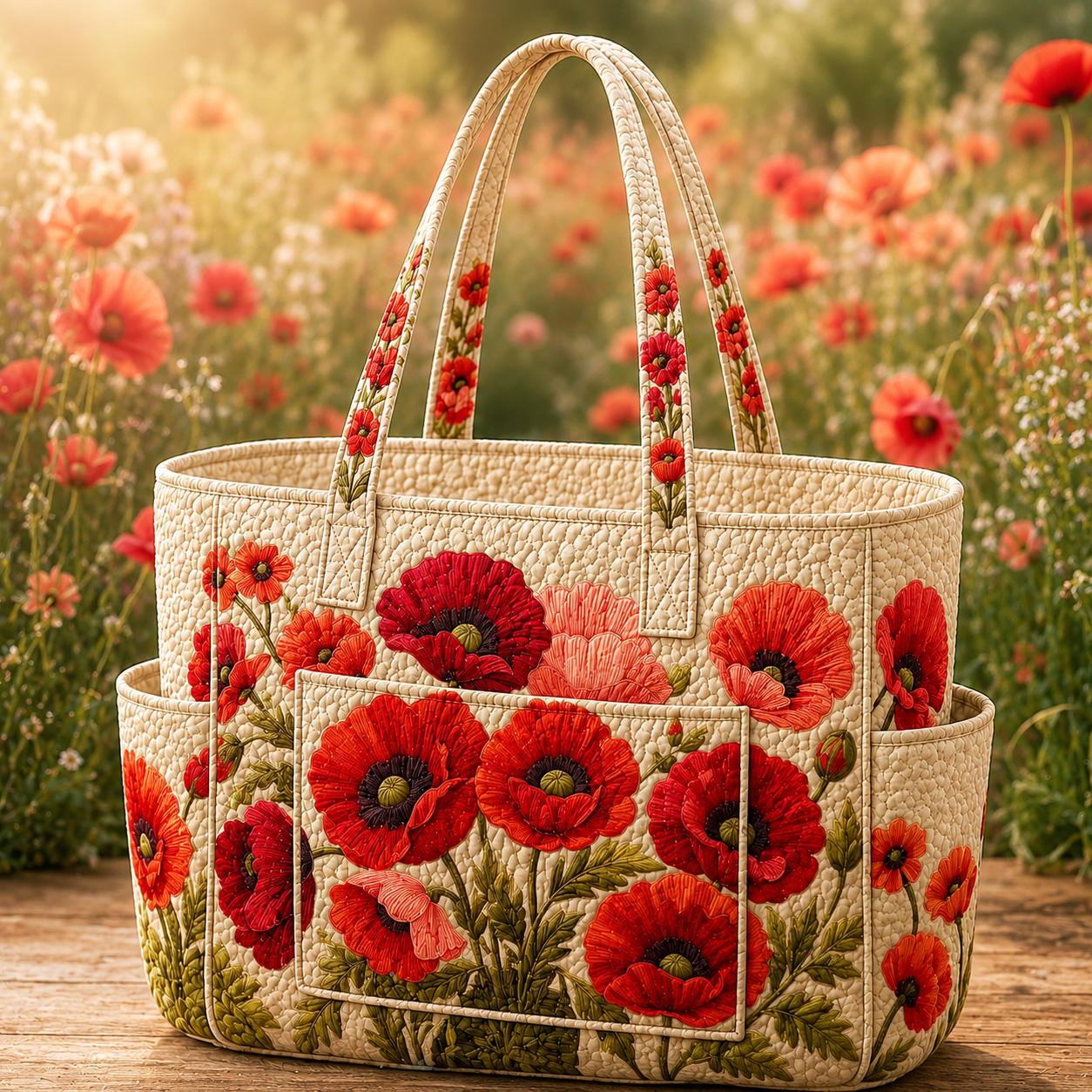 Poppy Multiple Pockets Quilted Tote Bag TP60
