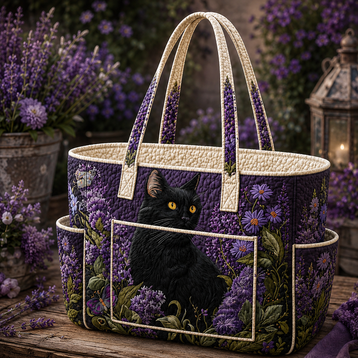 Cat Multiple Pockets Quilted Tote Bag TP61