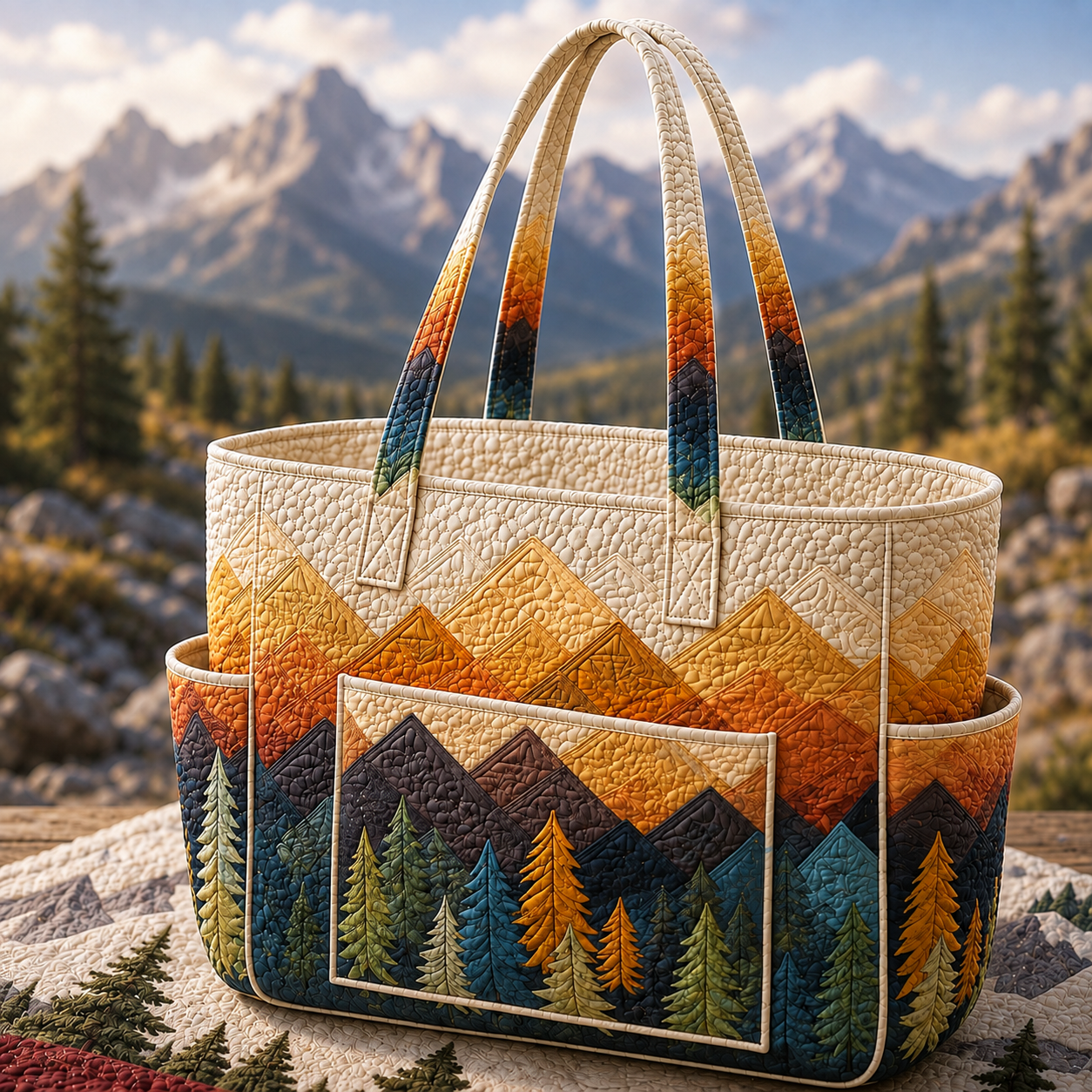 Forest Landscape Multiple Pockets Quilted Tote Bag TP66