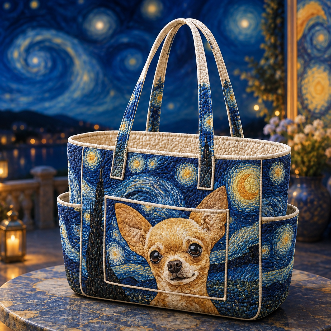 Dreamy Chihuahua Multiple Pockets Quilted Tote Bag TP68