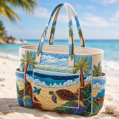 Sea Turtle Multiple Pockets Quilted Tote Bag TP72