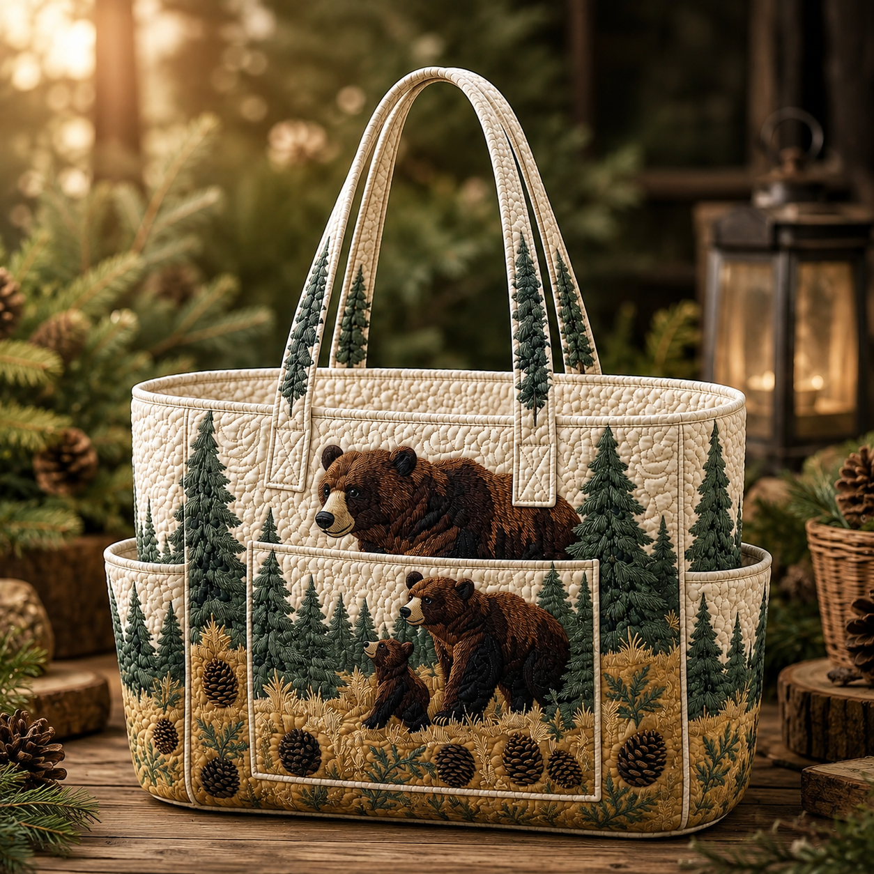 Wildlife Walk Multiple Pockets Quilted Tote Bag TP74