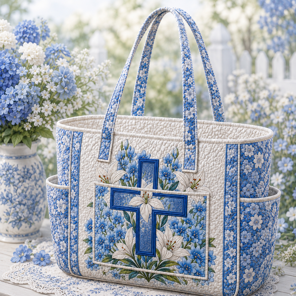 Christian Multiple Pockets Quilted Tote Bag TP76
