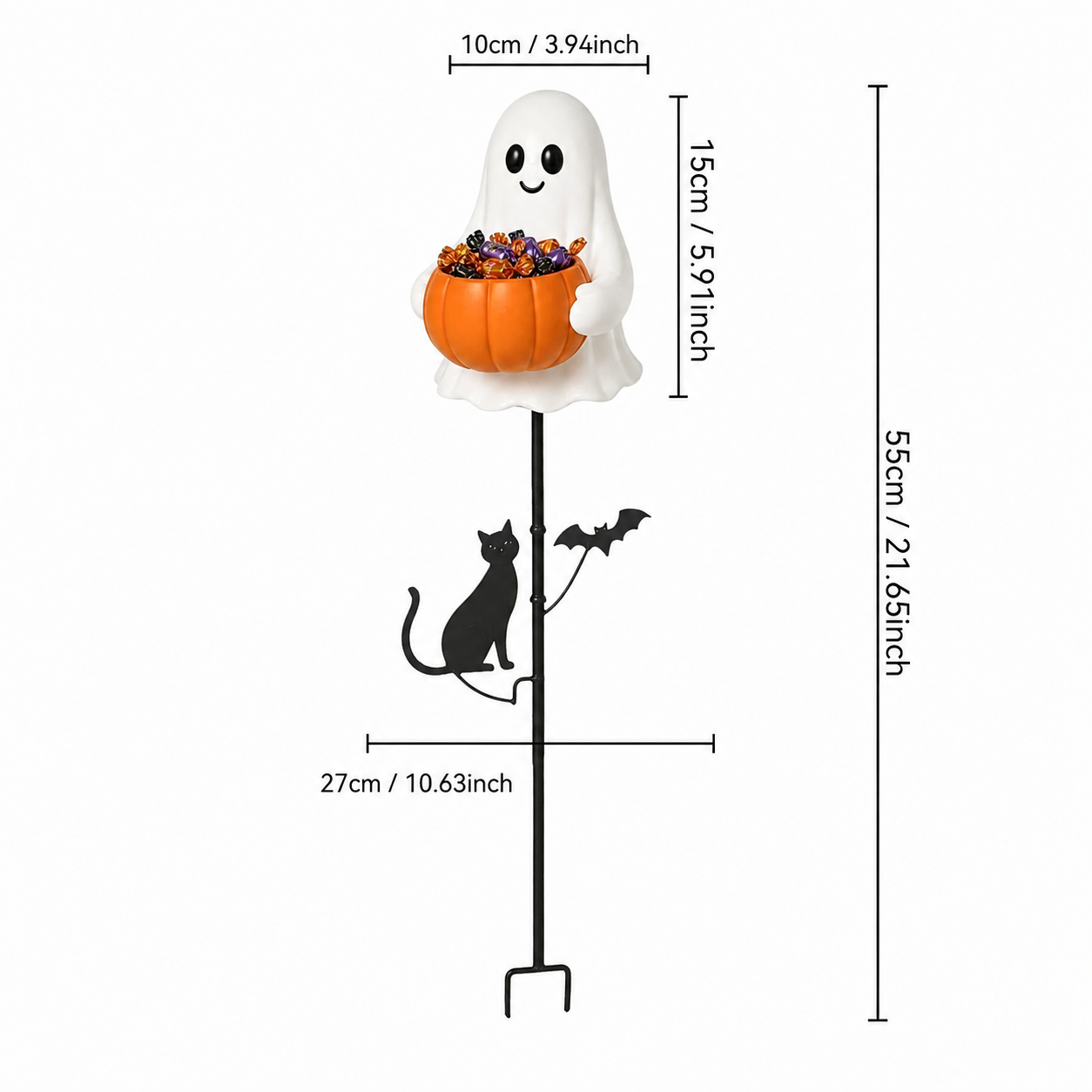 Light-Up Ghost Pumpkin Candy Bowl Garden Stake – Halloween Outdoor Decor
