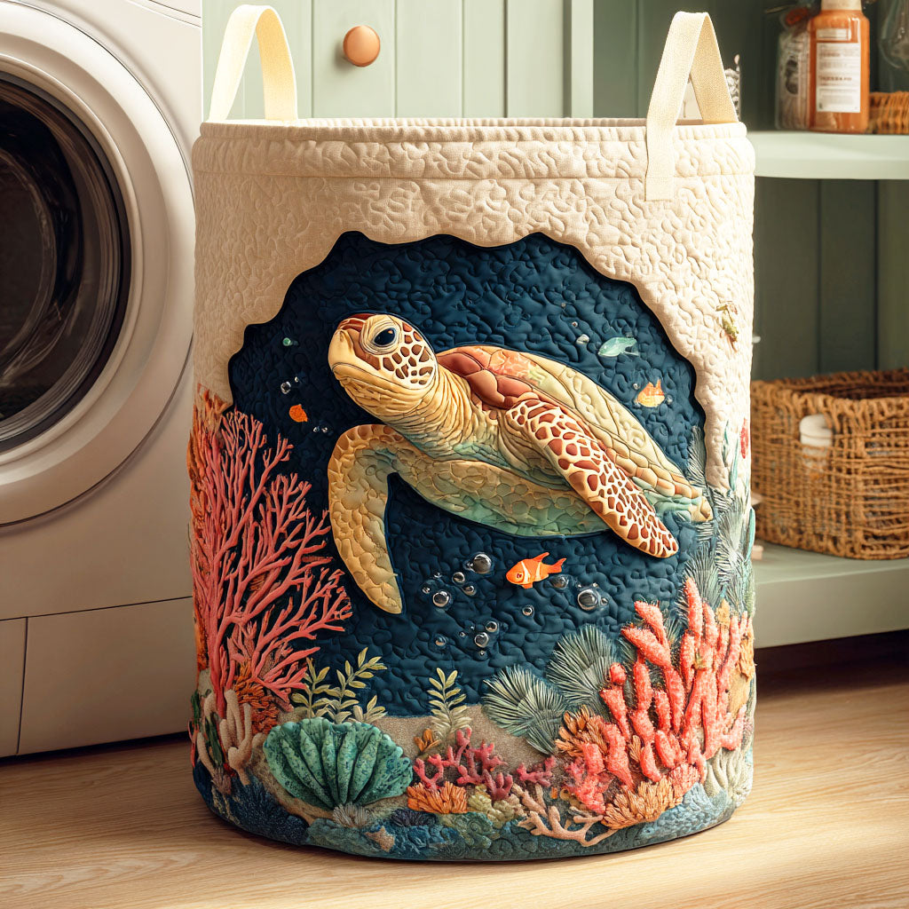 Coral Turtle Quilted Laundry Basket NCU0NTD387