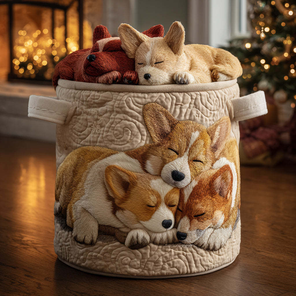Holiday Corgi Dreams Quilted Laundry Basket NCU0DV1144