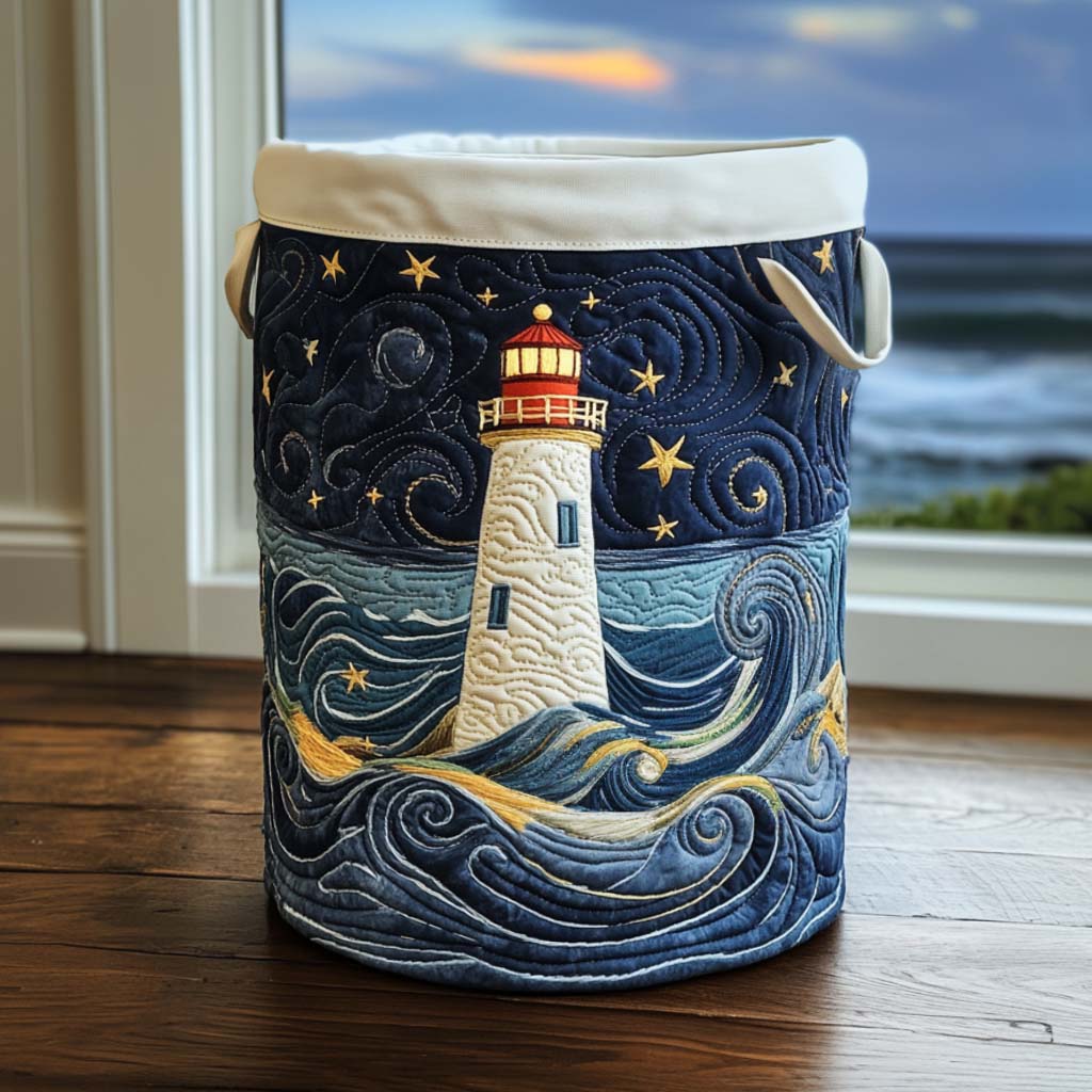 Lighthouse at Dusk Quilted Laundry Basket NCU0NNT1244