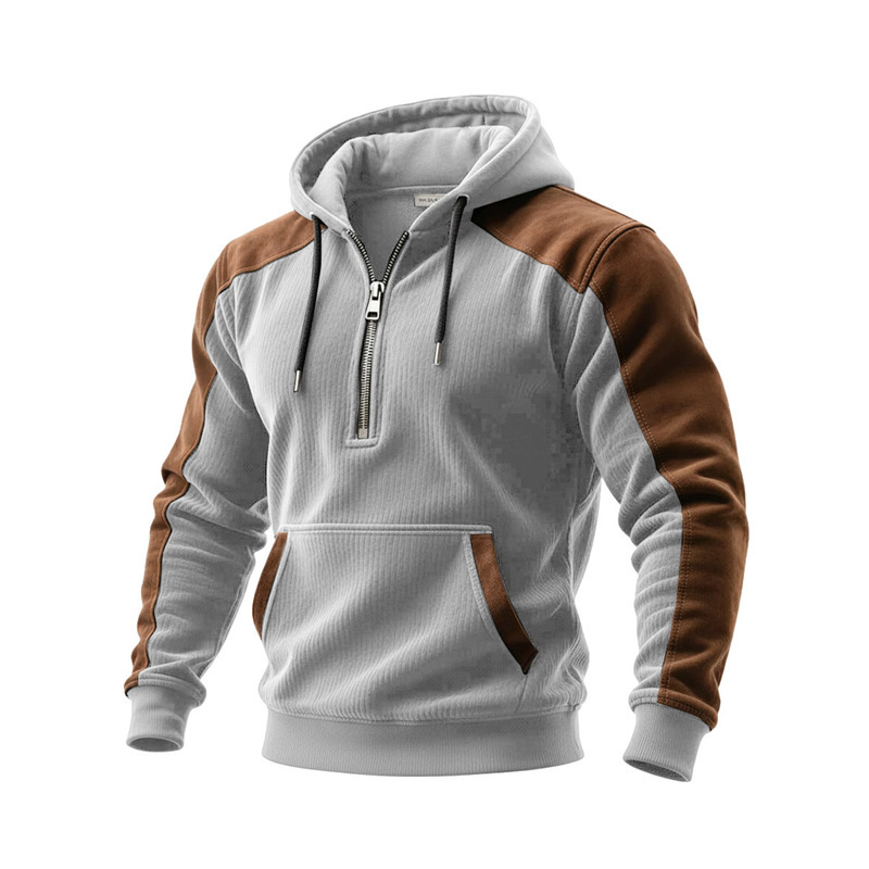 Striped half-zip men's hooded sweatshirt