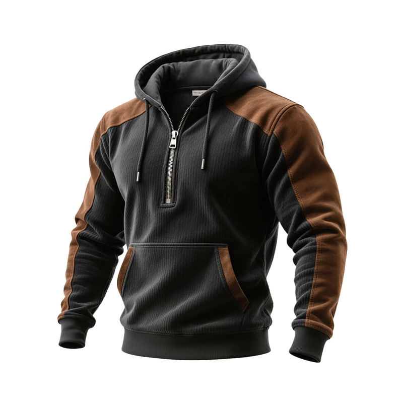Striped half-zip men's hooded sweatshirt