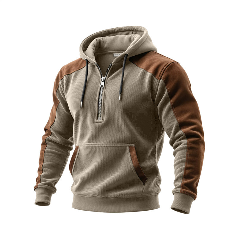 Striped half-zip men's hooded sweatshirt