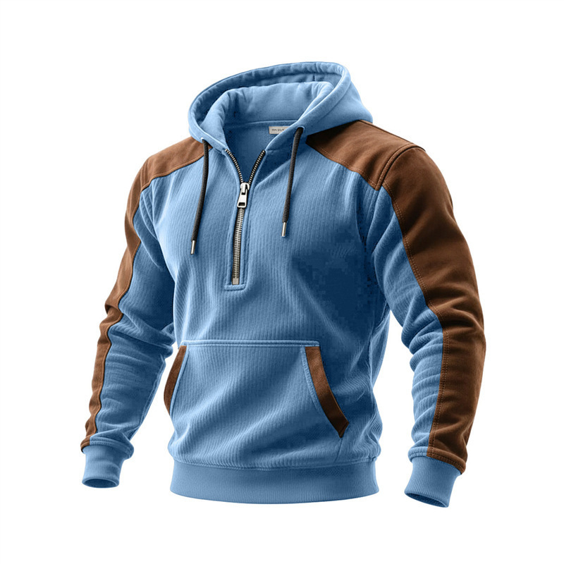 Striped half-zip men's hooded sweatshirt