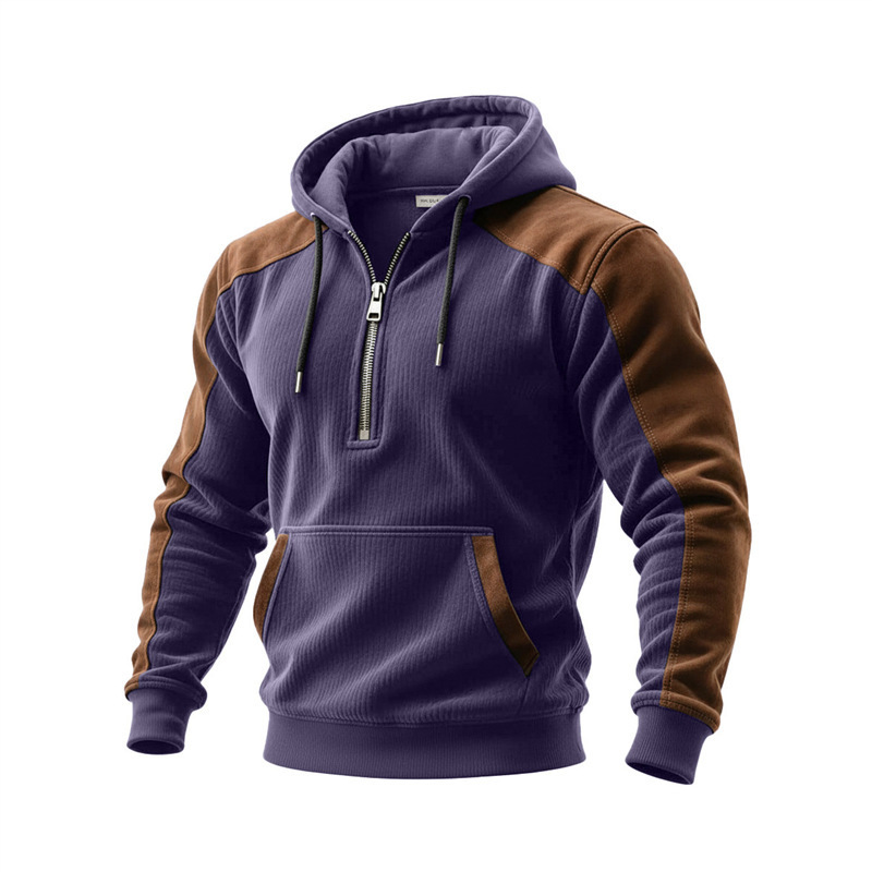 Striped half-zip men's hooded sweatshirt