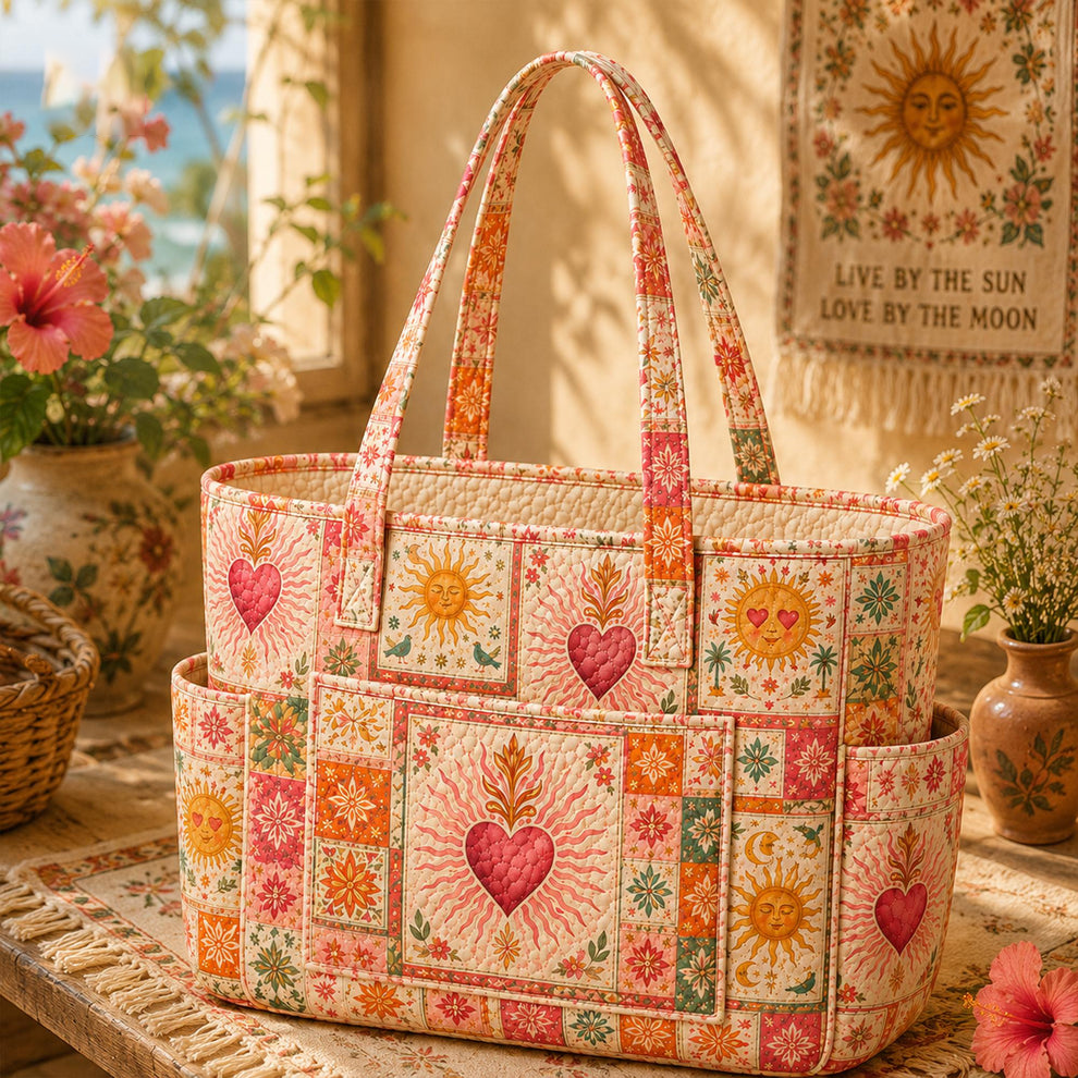 Aesthetic Summer Beach Multiple Pockets Quilted Tote Bag TP13