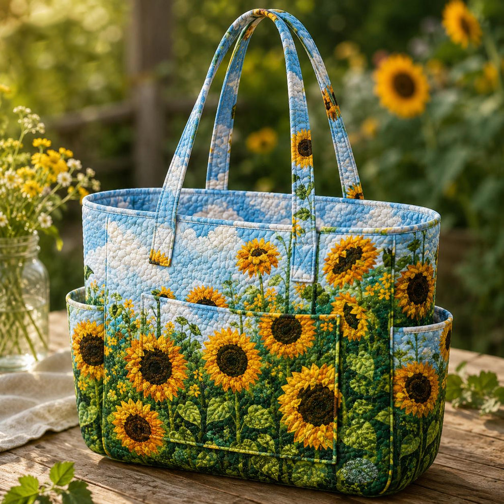 Vibrant Sunflower Multiple Pockets Quilted Tote Bag TP16