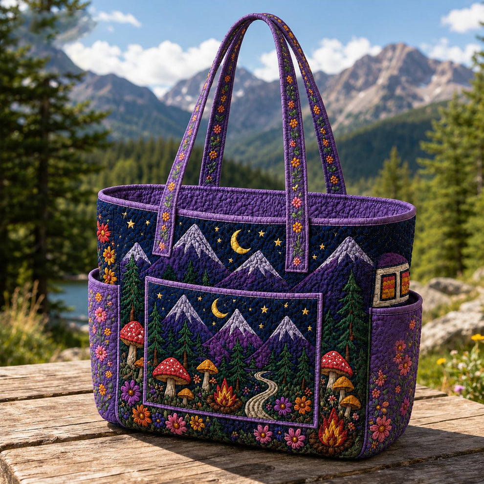 Starry Night Mountain Multiple Pockets Quilted Tote Bag TP11