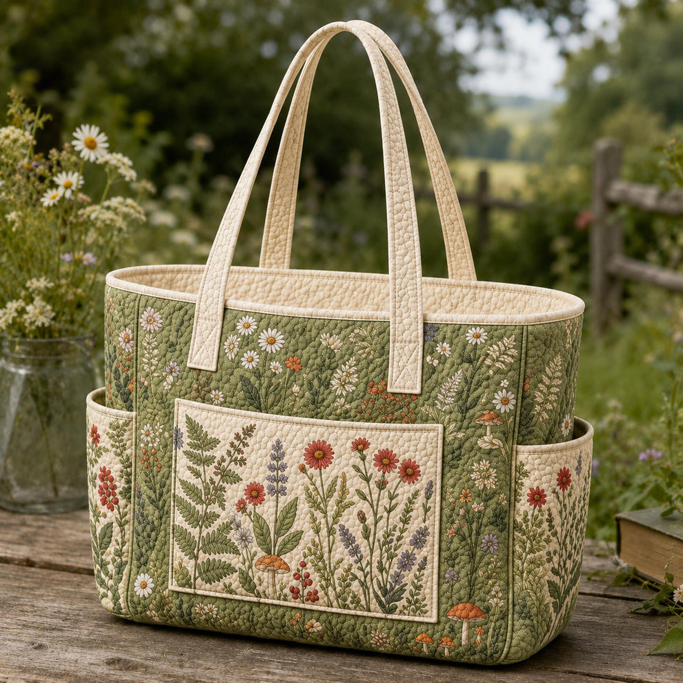 Cottagecore Floral Multiple Pockets Quilted Tote Bag TP15