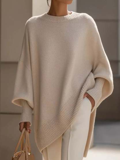 Elegant minimalist style loose knitted cape top