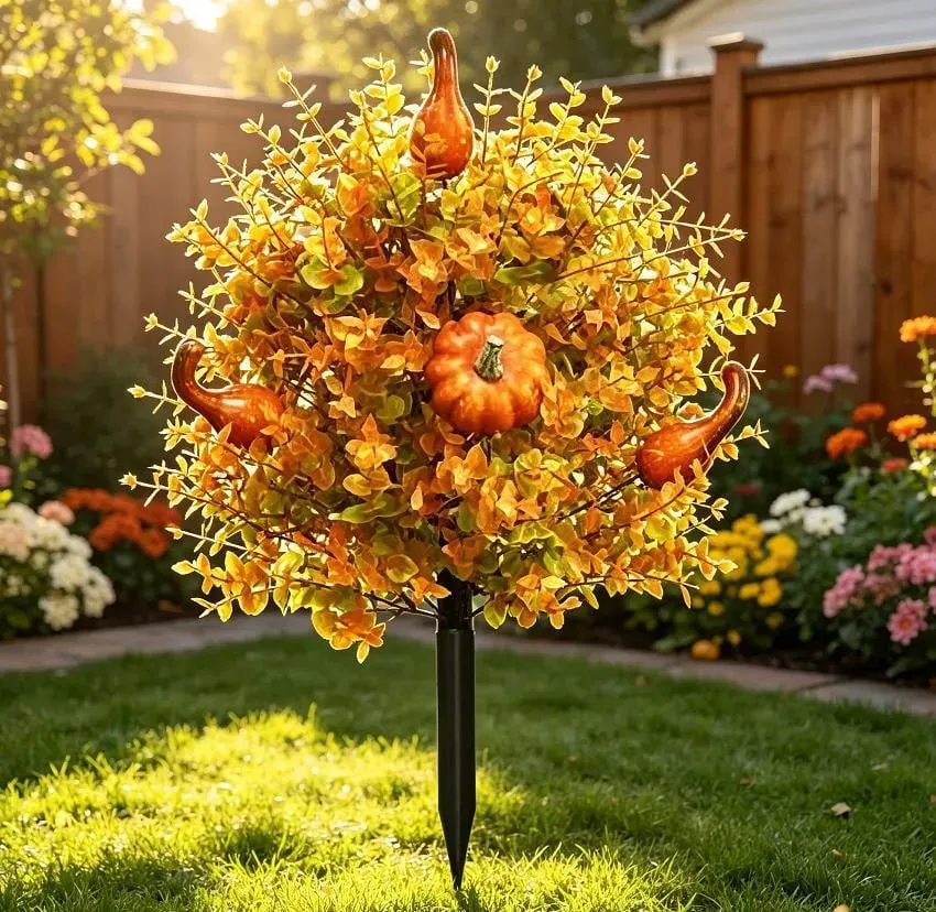 Fall Harvest Artificial Garden Stake with Pumpkin & Gourd Accents