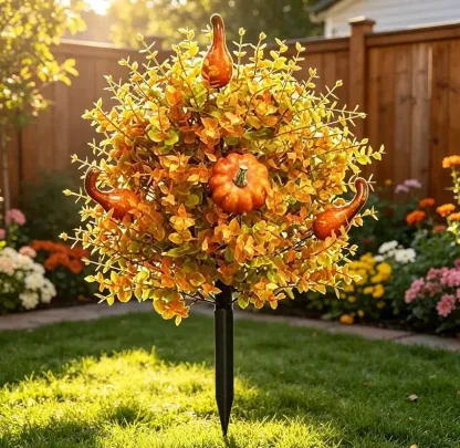 Fall Harvest Artificial Garden Stake with Pumpkin & Gourd Accents