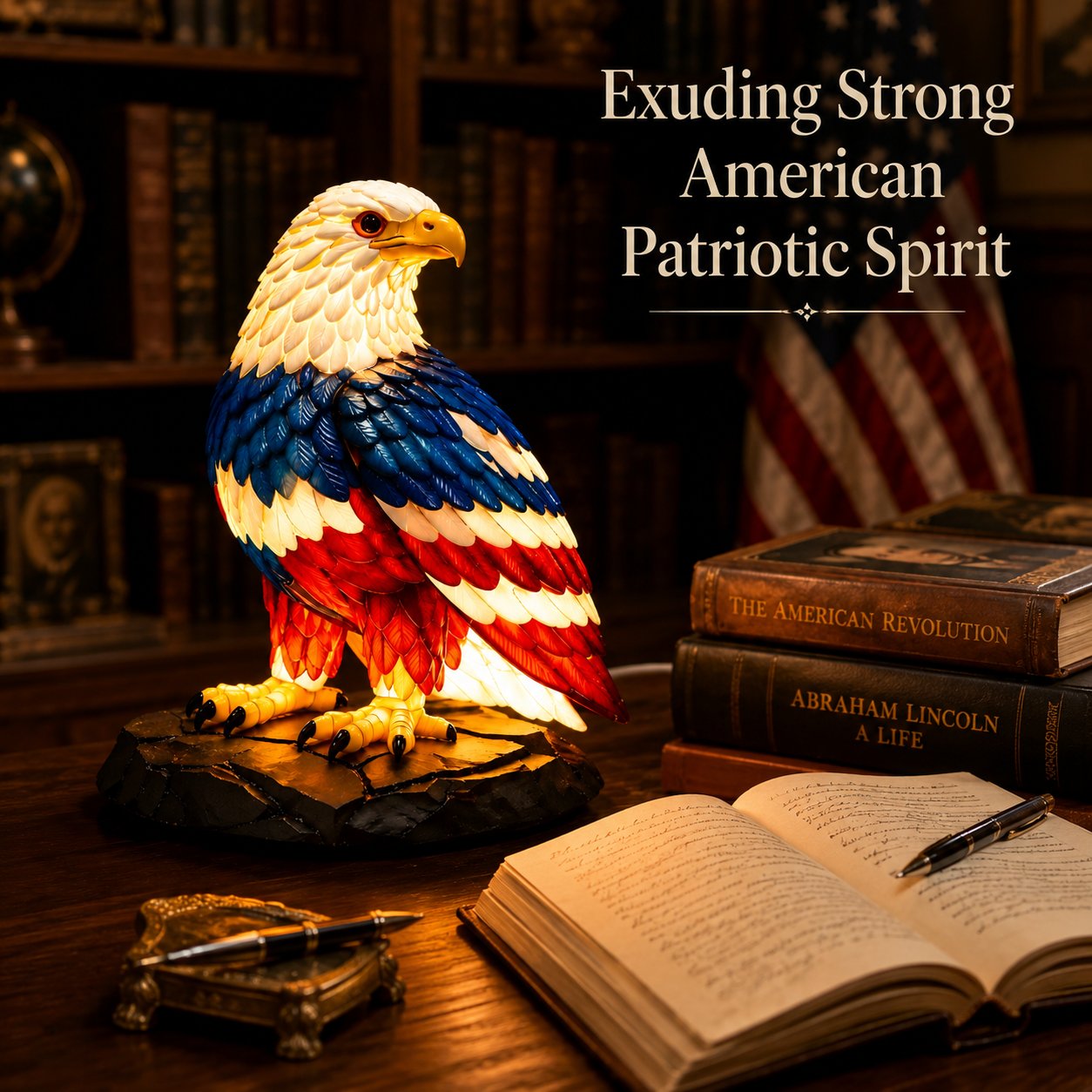 Patriotic bald eagle lamp home decor scene