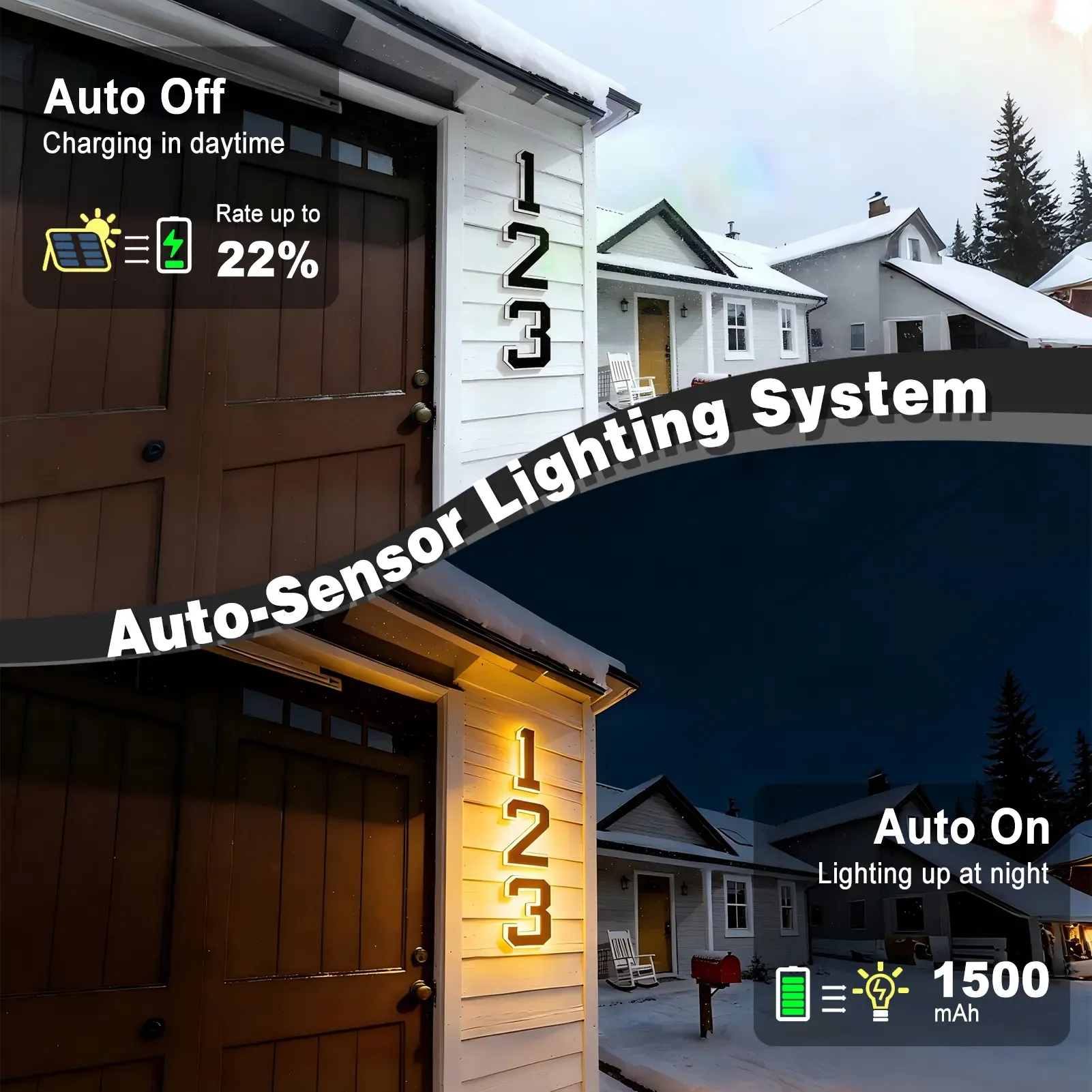 ISUNMEA 9 Inch Solar Lighted House Numbers for Outside, Light Up Waterproof LED Address Numbers Signs for Houses, Large Personalized Illuminated Exterior Modern House Numbers Light