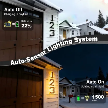 ISUNMEA 9 Inch Solar Lighted House Numbers for Outside, Light Up Waterproof LED Address Numbers Signs for Houses, Large Personalized Illuminated Exterior Modern House Numbers Light