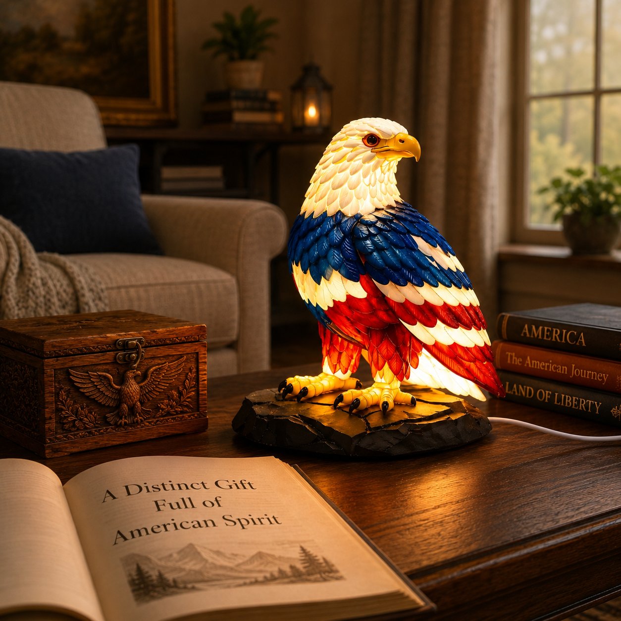American eagle table lamp cozy home scene