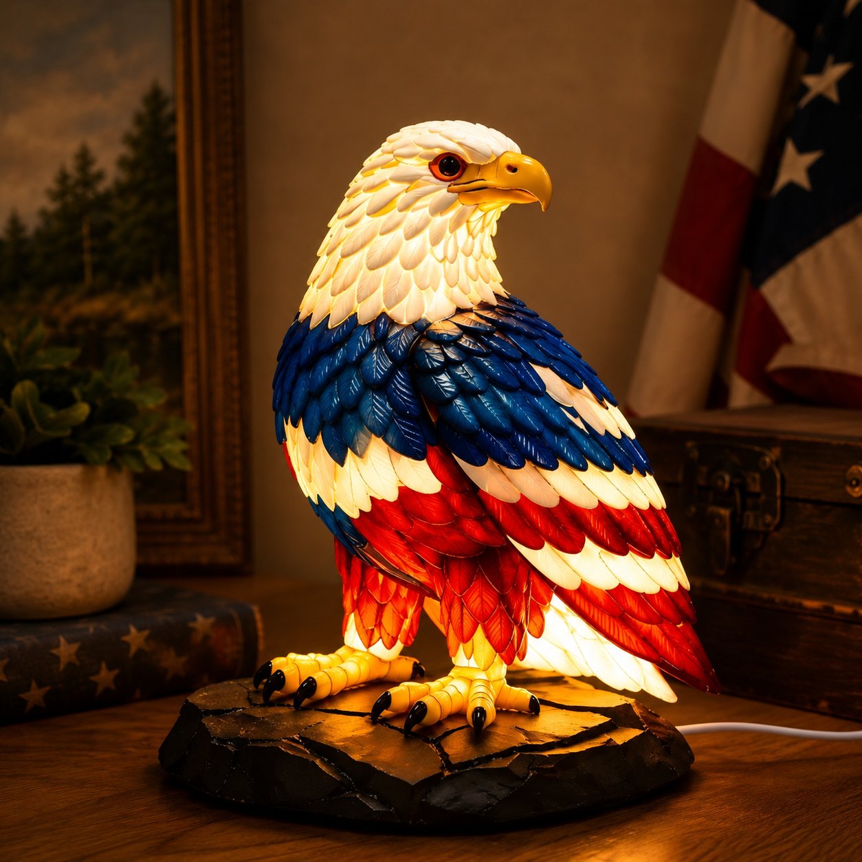 American Flag Color Eagle Table Lamp main display