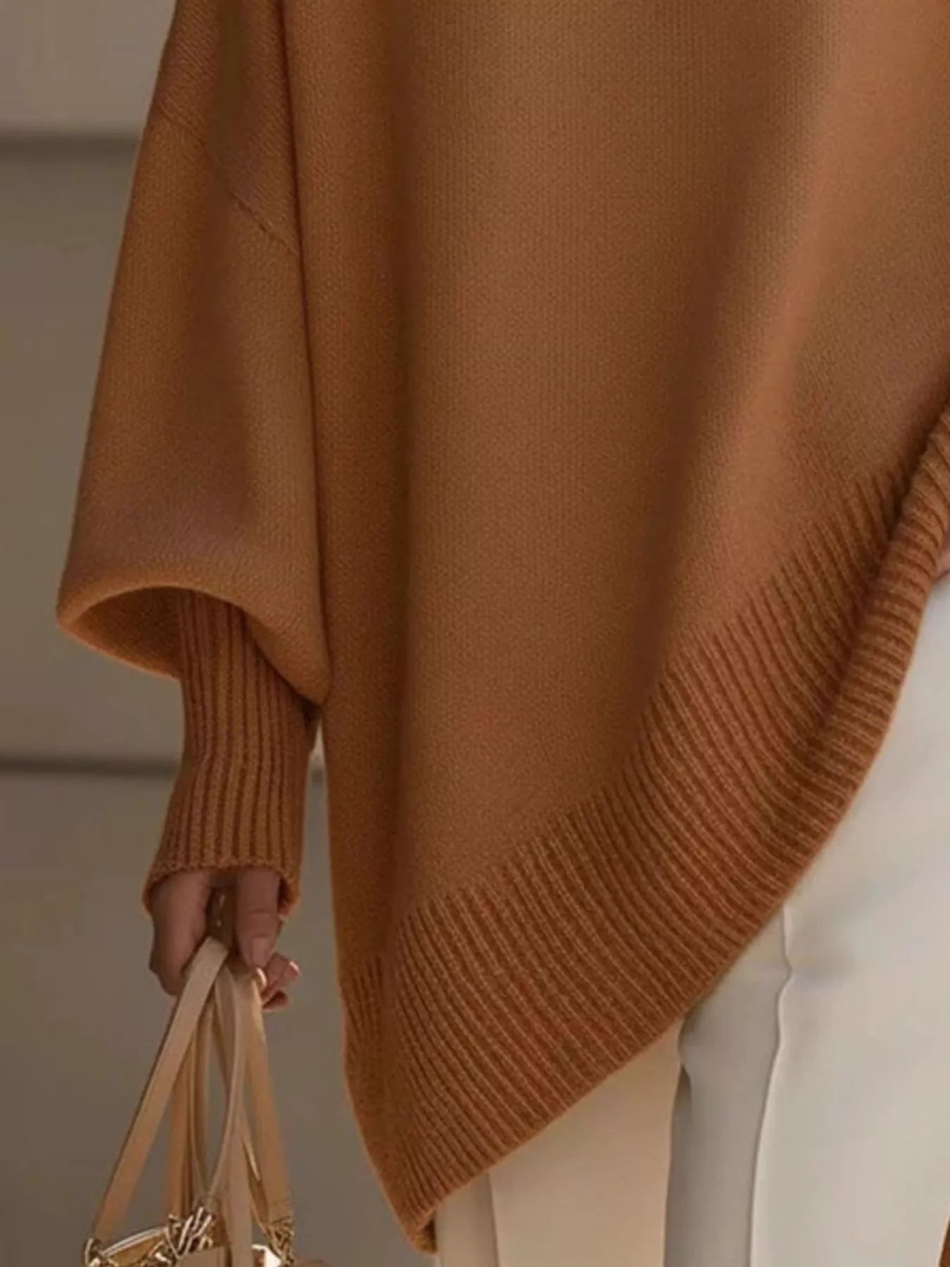 Elegant minimalist style loose knitted cape top