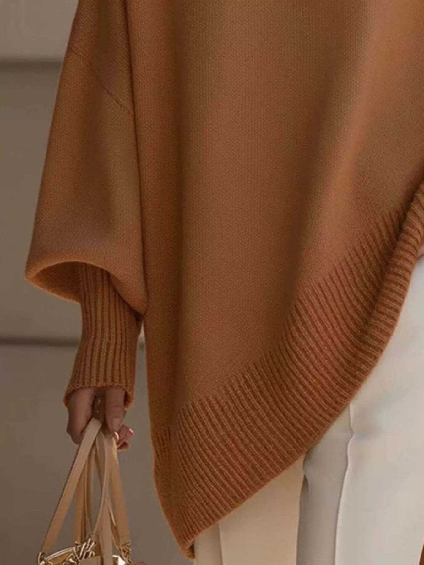 Elegant minimalist style loose knitted cape top