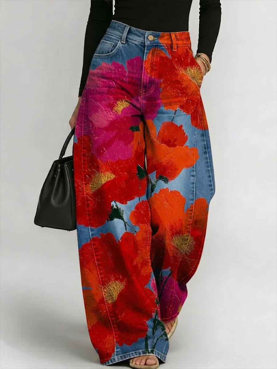 Women's Vintage Florals Print Loose-fit Jeans
