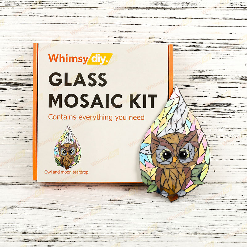 Whimsy DIY Owl and Moon Teardrop Glass Mosaic Kit Puzzles