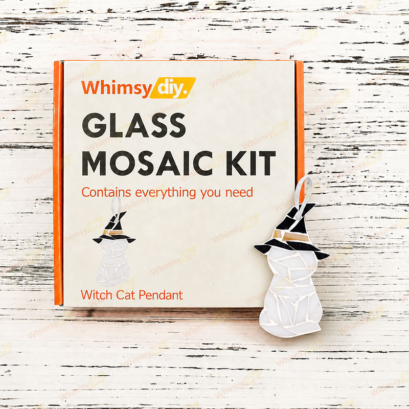 Whimsy DIY Witch Cat Pendant Glass Mosaic Kit Puzzles