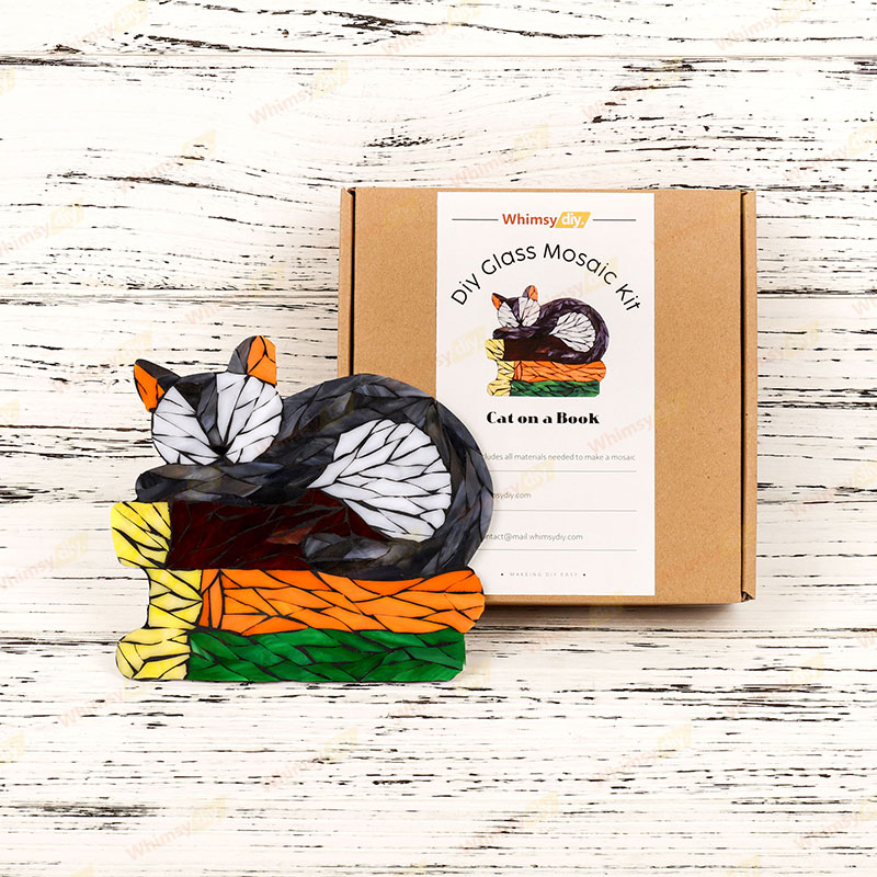 Cat Lying on Book Glass Mosaic Kit