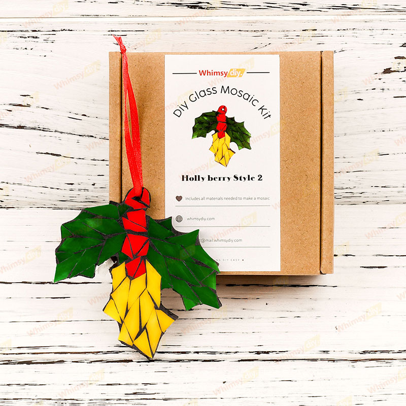 Holly Berry Christmas Ornaments Glass Mosaic Kit- Style 2 