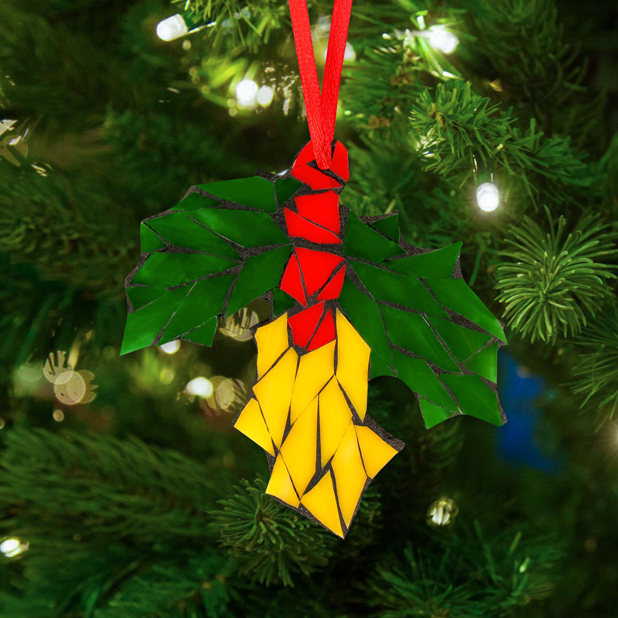 Holly Berry Christmas Ornaments Glass Mosaic Kit- Style 2 