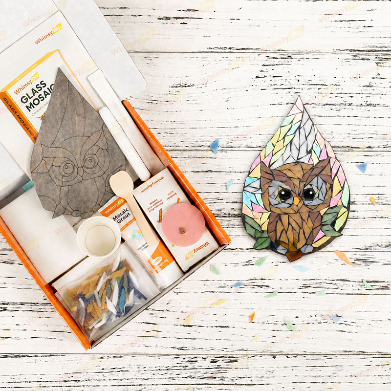 Whimsy DIY Owl and Moon Teardrop Glass Mosaic Kit Puzzles