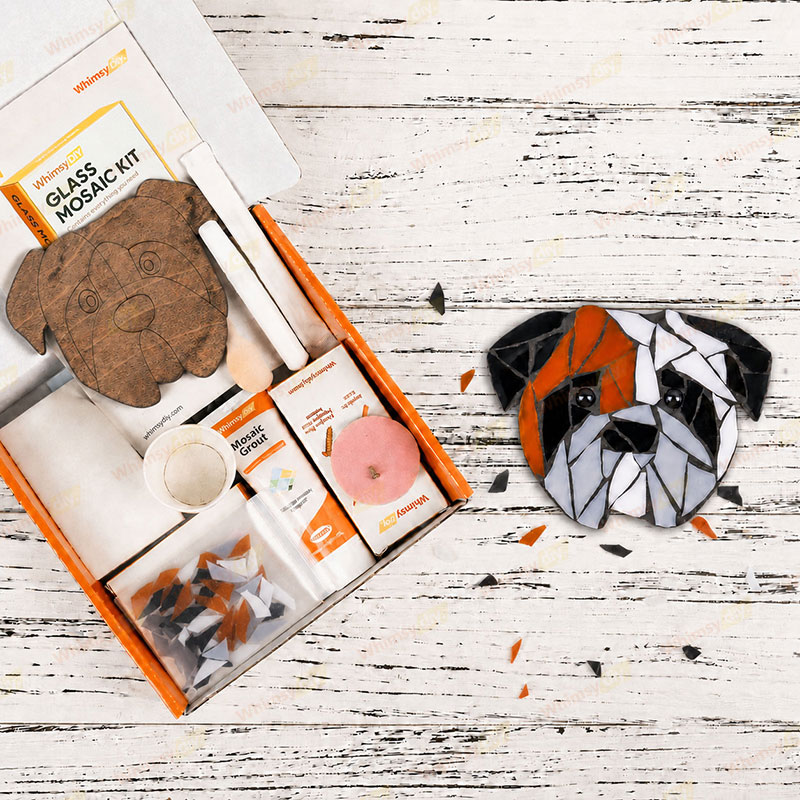 Whimsy DIY Fridge Magnet- Bulldog Glass Mosaic Kit Puzzles