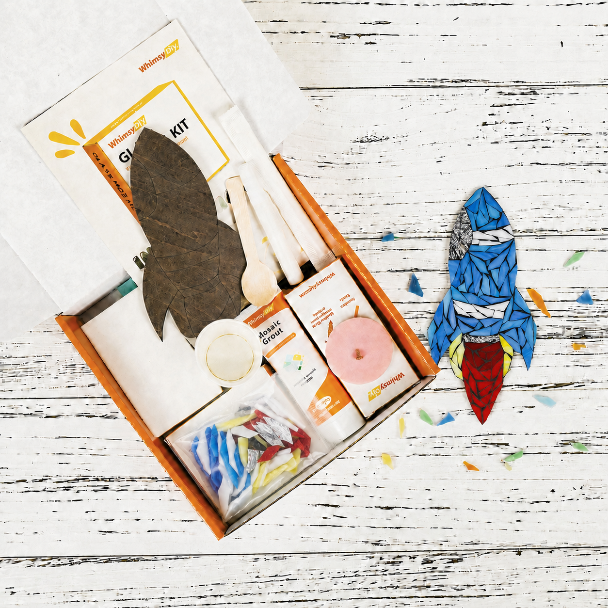 Whimsy DIY Retro Rocket Style 1 Glass Mosaic Kit Puzzles