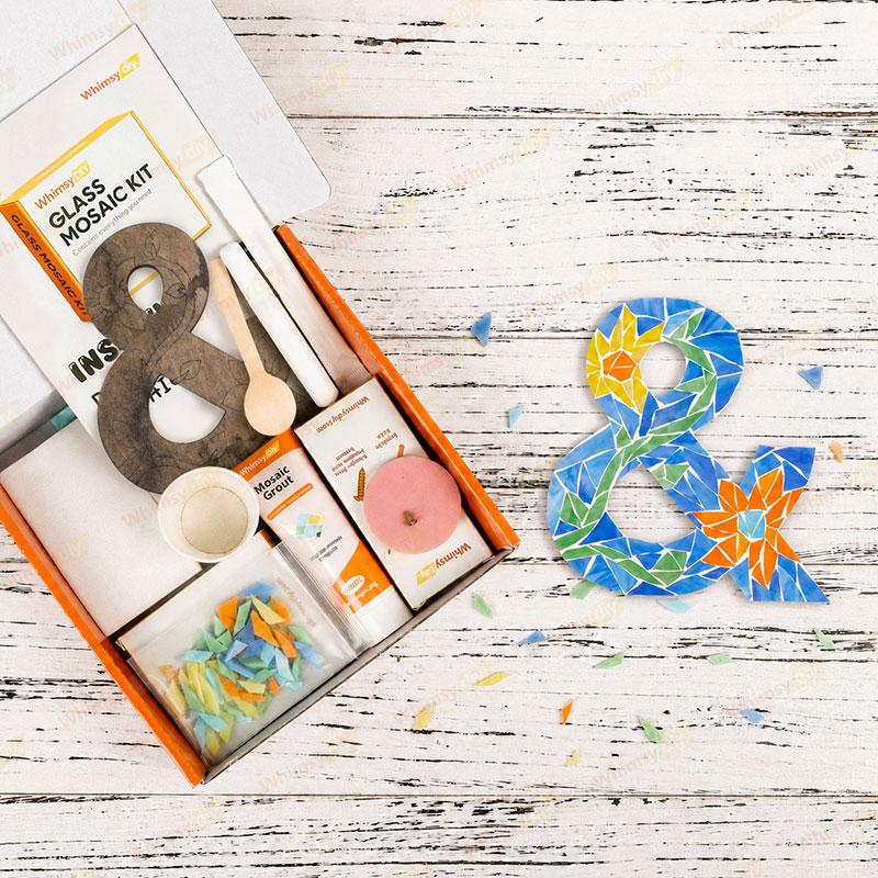 Whimsy DIY Blue Floral Patterned Letters-& Glass Mosaic Kit Puzzles