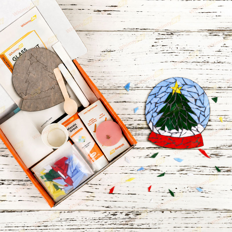 Whimsy DIY Christmas Tree Snow Globe Coaster Glass Mosaic Kit Puzzles