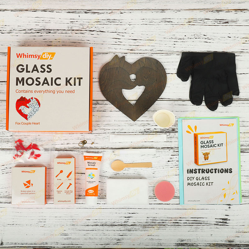 Whimsy DIY Fox Couple Heart Glass Mosaic Kit Puzzles