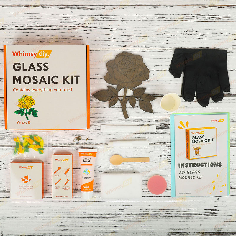 Whimsy DIY Yellow Rose Glass Mosaic Kit Puzzles
