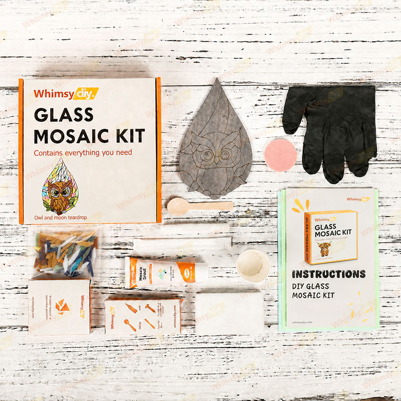 Whimsy DIY Owl and Moon Teardrop Glass Mosaic Kit Puzzles