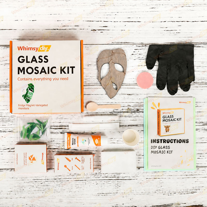 Whimsy DIY Fridge Magnet - Variegated Monstera Glass Mosaic Kit Puzzles
