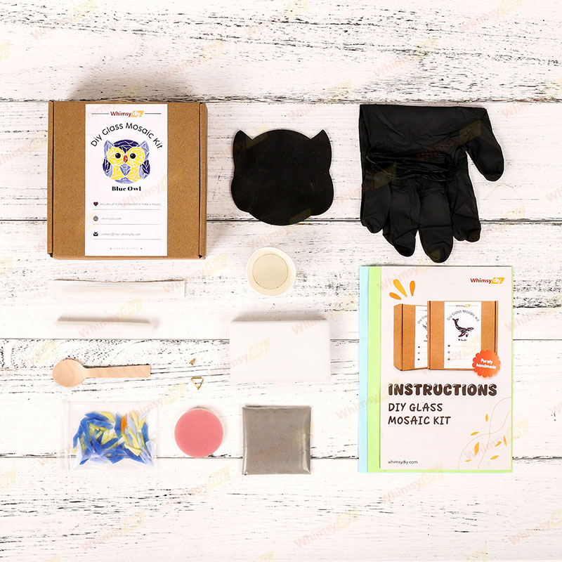 Owl Glass Mosaic Kit | DIY Arts & Crafts Kit for Adults | Blue