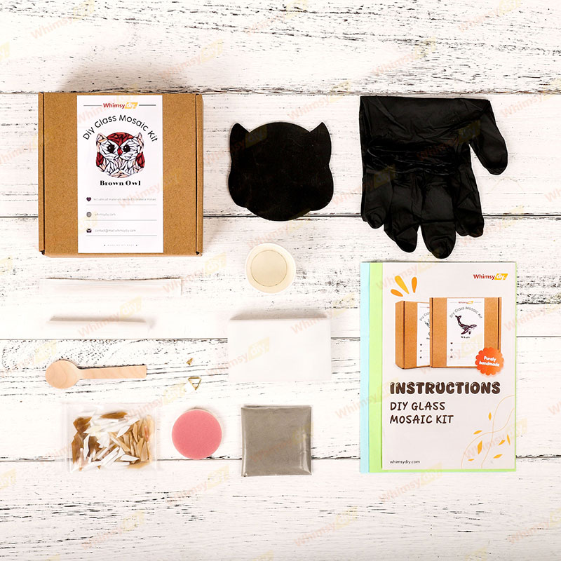 Owl Glass Mosaic Kit | DIY Arts & Crafts Kit for Adults | Brown